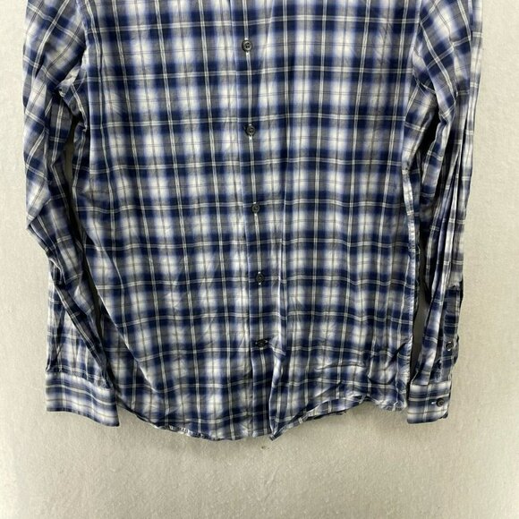 Banana Republic Button-Up Shirt Men Sz M Blue Plaid Collared Long Sleeve Stretch - Picture 7 of 12